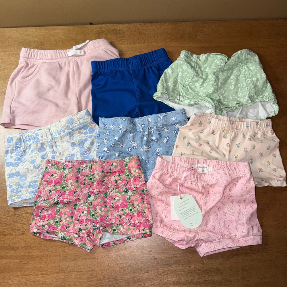Lot of 8 Toddler Girls Shorts 3T Sweet Honey Old Navy Floral Bunny Pink Blue